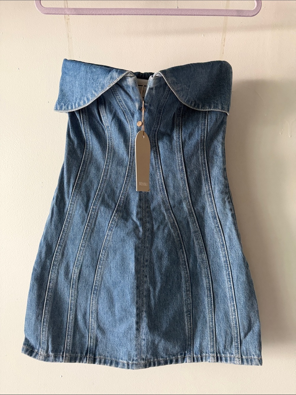 Meshki Blue Denim Strapless Mini Dress